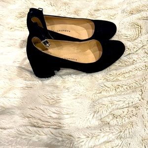 Black suede shoes with ankle strap